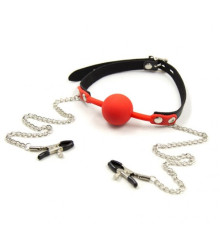 Nipple Clamp with Red Silicone Ball Gags