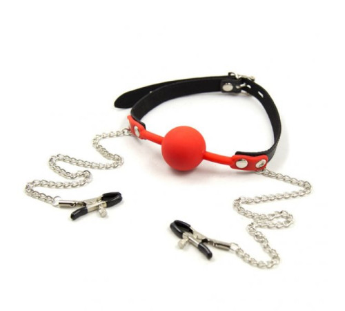 Nipple Clamp with Red Silicone Ball Gags