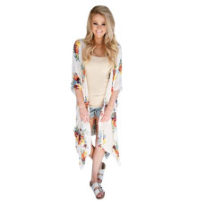 Ivory Floral Side Slit Boho Kimono