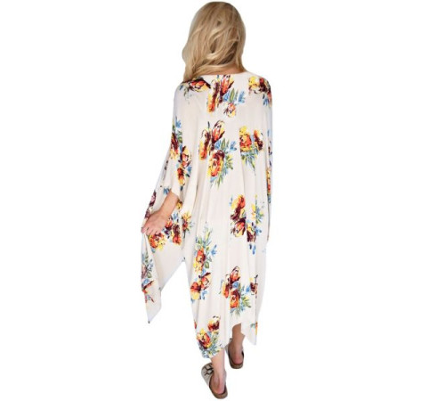 Ivory Floral Side Slit Boho Kimono