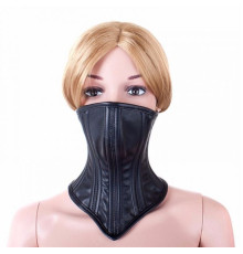 Leather Neck Corset Collar Kinky Restraint Muzzle Mask Lockin