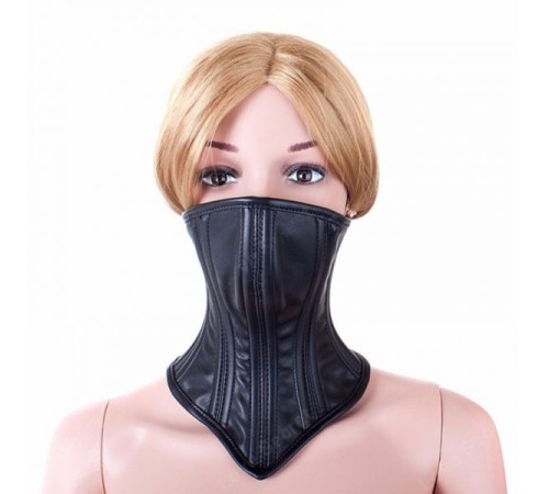 Leather Neck Corset Collar Kinky Restraint Muzzle Mask Lockin