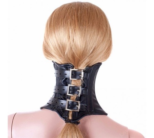 Leather Neck Corset Collar Kinky Restraint Muzzle Mask Lockin