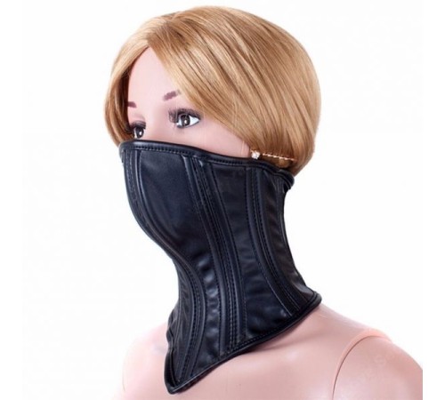 Leather Neck Corset Collar Kinky Restraint Muzzle Mask Lockin