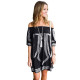 Black Bohemian Vibe Geometric Print Off The Shoulder Beach Dress