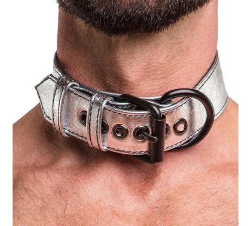 Серебристый ошейник Bondage Fetish Metallic Ышlver Pup Collar With Leash