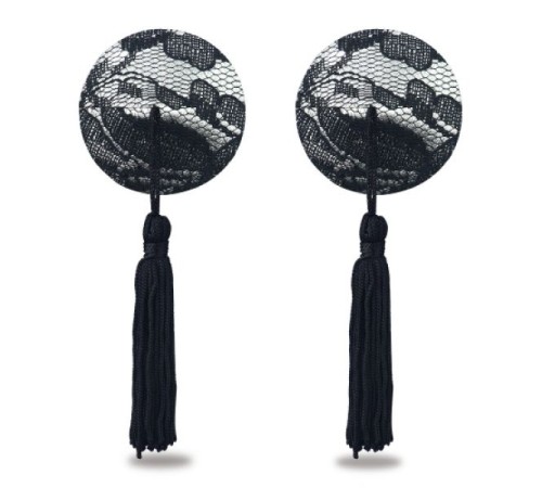 Черные кружевные стикини с кисточками Reusable Black Lace Round Tassel Nipple Pasties