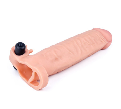 Вибронасадка на  удлиняющая Pleasure X Tender Vibrating Penis Sleeve Flesh