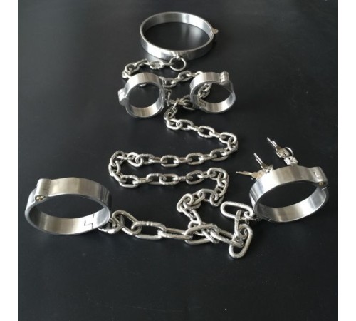 Female Luxury Stainless Steel Neck-Wrist-Ankle Restraints with Locks