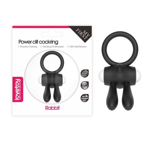 Черное эрекционное кольцо с вибрацией Power Clit Cockring Rabbit