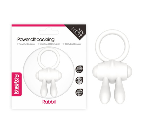 Белое эрекционное кольцо с вибрацией Power Clit Cockring Rabbit