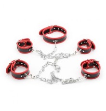 Leather Neck Hand-foot Linked Cuffs Red