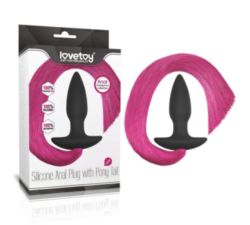 Черная особиста пробка с розовым хвостом Silicone Anal Plug with Pony Tail