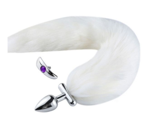 особиста пробка с пышным хвостом Deformable Fox Tail Metal Anal Plug White