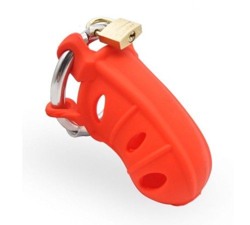 Мужской силиконовый пояс  красный Male Silicone Chastity Cage