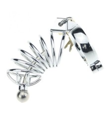 Metal Asylum Chastity Device with Urethral Stretching Penis Plug and Two Rings L