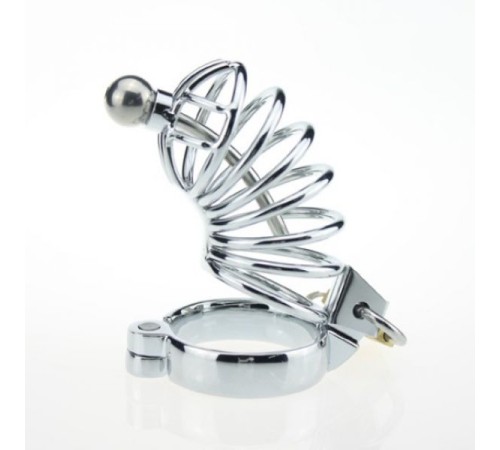 Metal Asylum Chastity Device with Urethral Stretching Penis Plug and Two Rings L