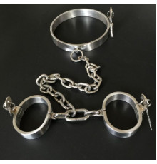 Male Latest Design Bolt Lock Stainless Steel Hand and neck Connecting Handcuffs