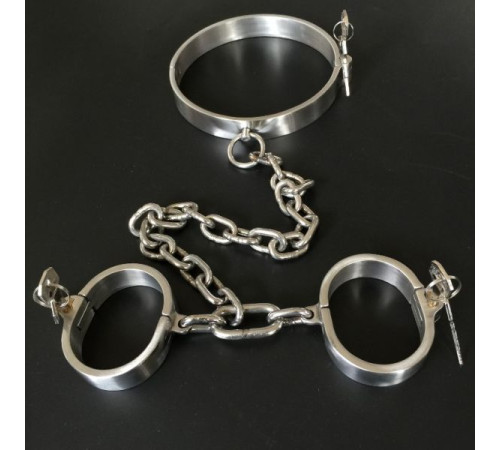 Male Latest Design Bolt Lock Stainless Steel Hand and neck Connecting Handcuffs