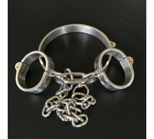 Male Latest Design Bolt Lock Stainless Steel Hand and neck Connecting Handcuffs