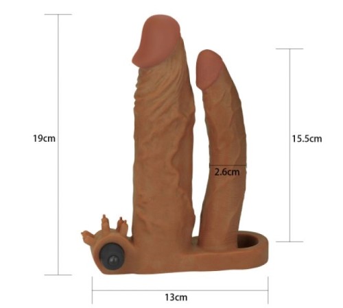 Насадка на пенис Pleasure X Tender Vibrating Double Penis Sleeve Brown