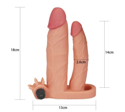 Насадка на пенис Pleasure X Tender Vibrating Double Penis Sleeve Flesh