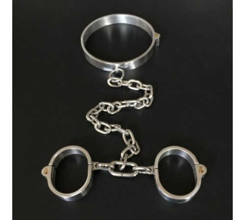 Female Latest Design Bolt Lock Stainless Steel Hand and neck Connecting Handcuffs