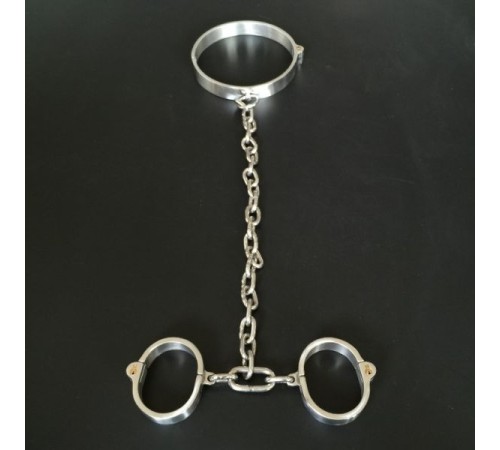 Female Latest Design Bolt Lock Stainless Steel Hand and neck Connecting Handcuffs