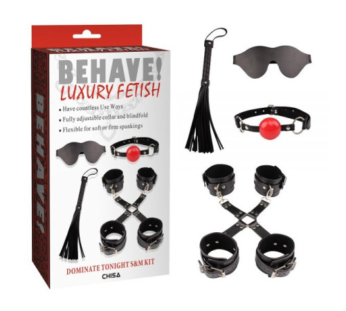 Бдсм набор черного цвета Behave Luxury Fetish Dominate Tonight Kit