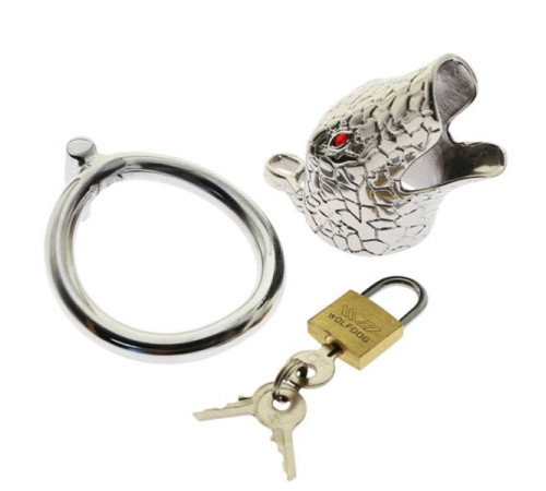 stainless steel latest silvery ophicephalous chastity device