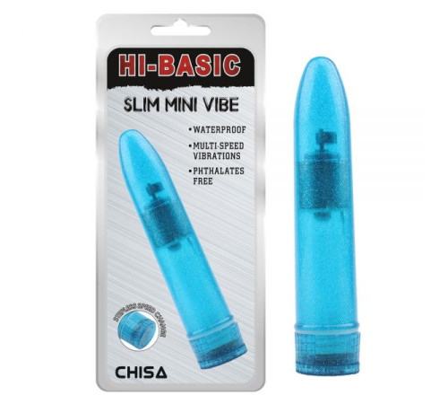 Голубой пластиковый вибратор Hi-Basic Slim Mini Vibe