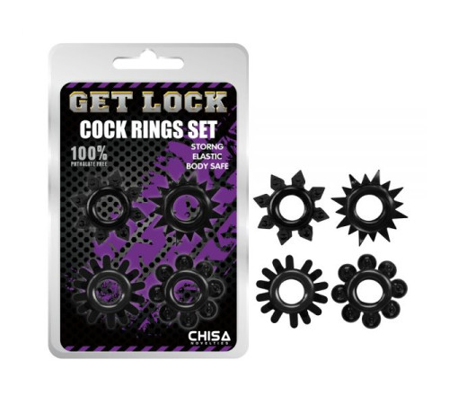 Набор черных эрекционных колец разной формы Cock Rings Set