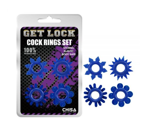 Набор синих эрекционных колец разной формы Cock Rings Set