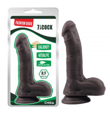 Коричневый масажер с мошонкой на присоске Fashion Dude 7.9 Inch Cock