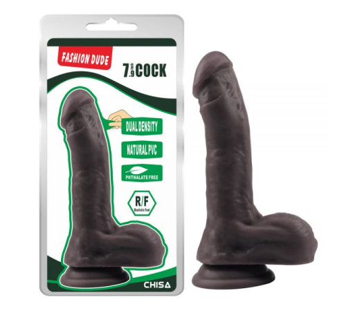 Коричневый масажер с мошонкой на присоске Fashion Dude 7.9 Inch Cock