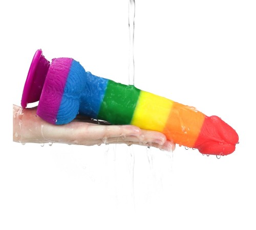 Фаллоимитатор на присоске радужный LGBT Prider Dildo 9.0