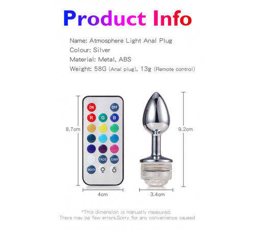 особиста пробка с пультом Led Rgb Remote Metal Anal Plug