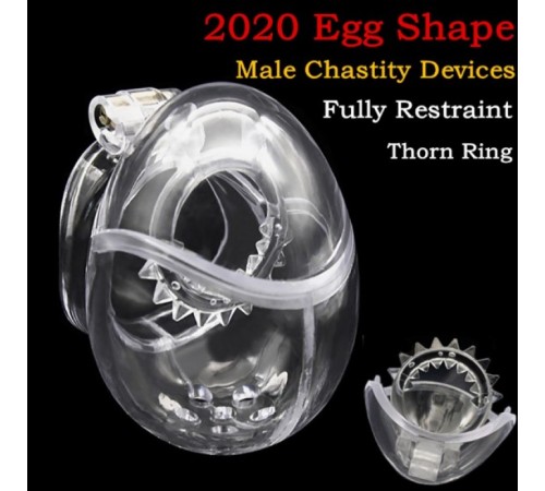 2020 Egg Shape Fully Restraint Male Chastity Devices With Thorn Ring Medium