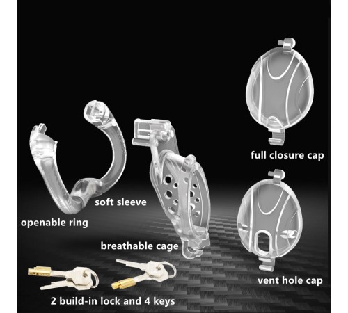 Male Chastity Cage Openable Ring Disassemble Flip Design -Clear