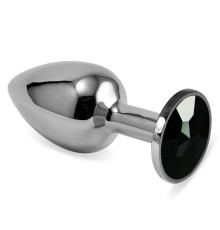 Гладкая особиста пробка с черным камнем Silver Rosebud Classic Metal Plug Small