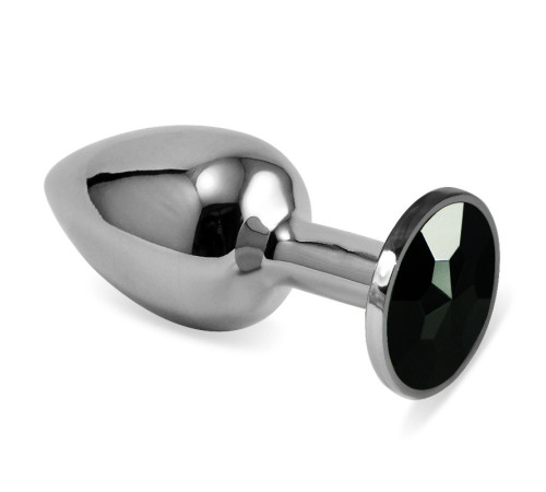 Гладкая особиста пробка с черным камнем Silver Rosebud Classic Metal Plug Small