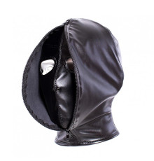 Черная маска-капюшон с молнией на лицевой стороне Leather Double Face Hood