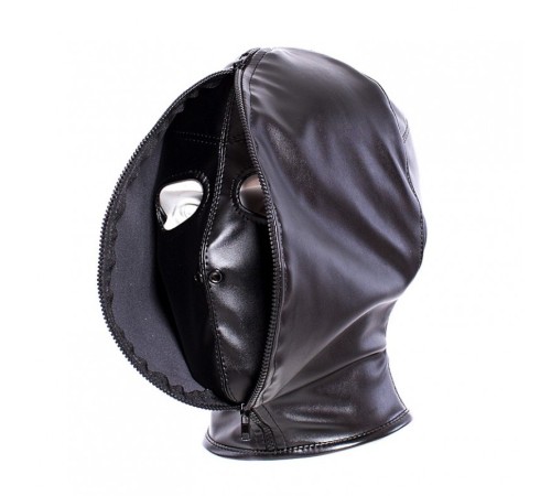 Черная маска-капюшон с молнией на лицевой стороне Leather Double Face Hood