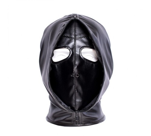 Черная маска-капюшон с молнией на лицевой стороне Leather Double Face Hood