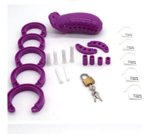 New Type Male Chastity Device with Perforated design Cage Long Purple