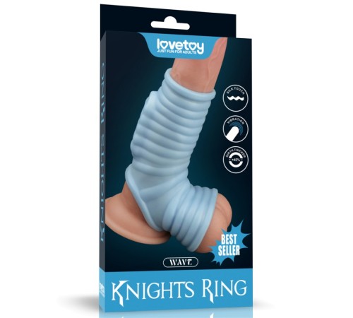 Насадка на пенис Vibrating Wave Knights Ring with Scrotum Sleeve Blue