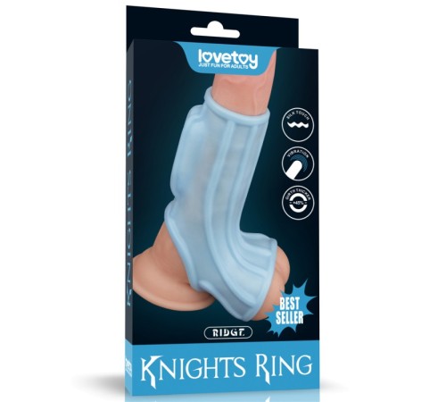 Насадка на пенис Vibrating Ridge Knights Ring with Scrotum Sleeve Blue