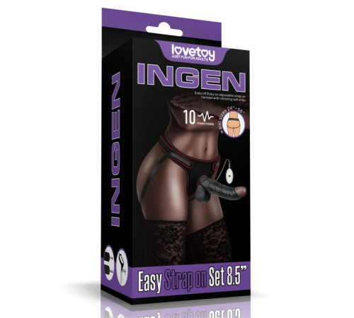 Черный женский страпон на ремешках Vibrating Easy Strapon Set 8.5