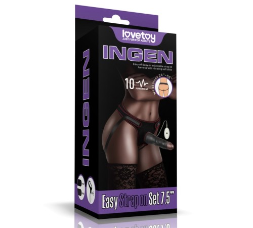 Черный женский страпон на ремешках Vibrating Easy Strapon Set 7.5