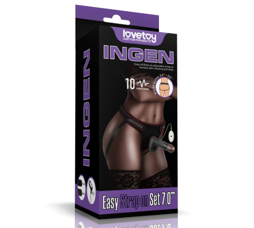 Черный женский страпон на ремешках Vibrating Easy Strapon Set 7.0